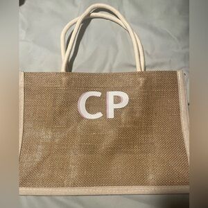 Tan Jute Tote Bag with CP Initials